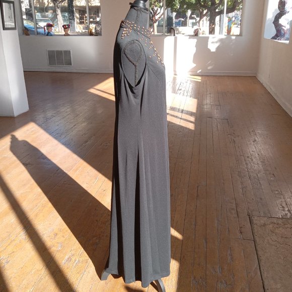 Cold Water Creek black Jersey elastic maxi dress with wood bead embellishment - Picture 6 of 11